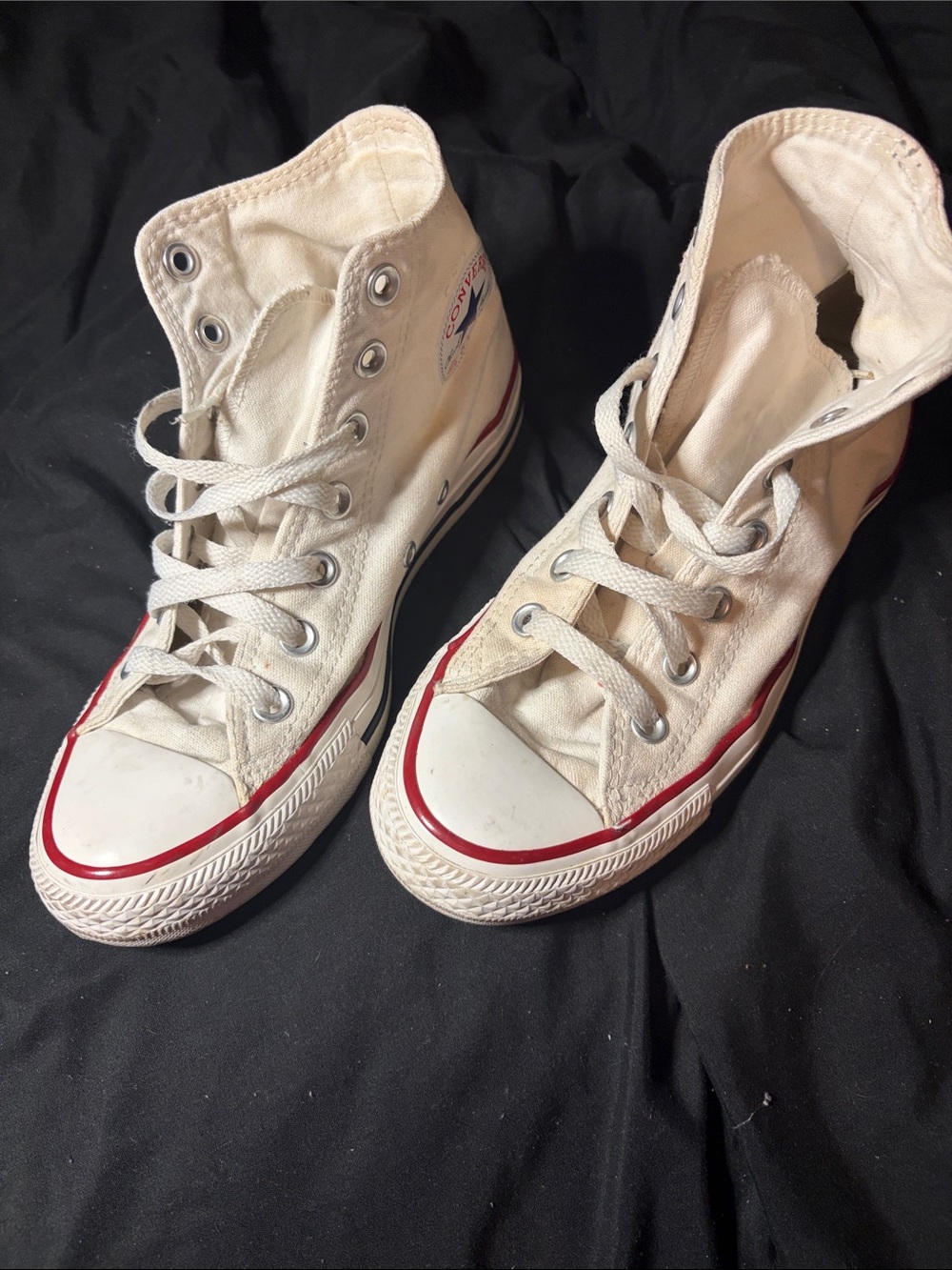 Converse Off-White High Top Sneakers with Red Trim